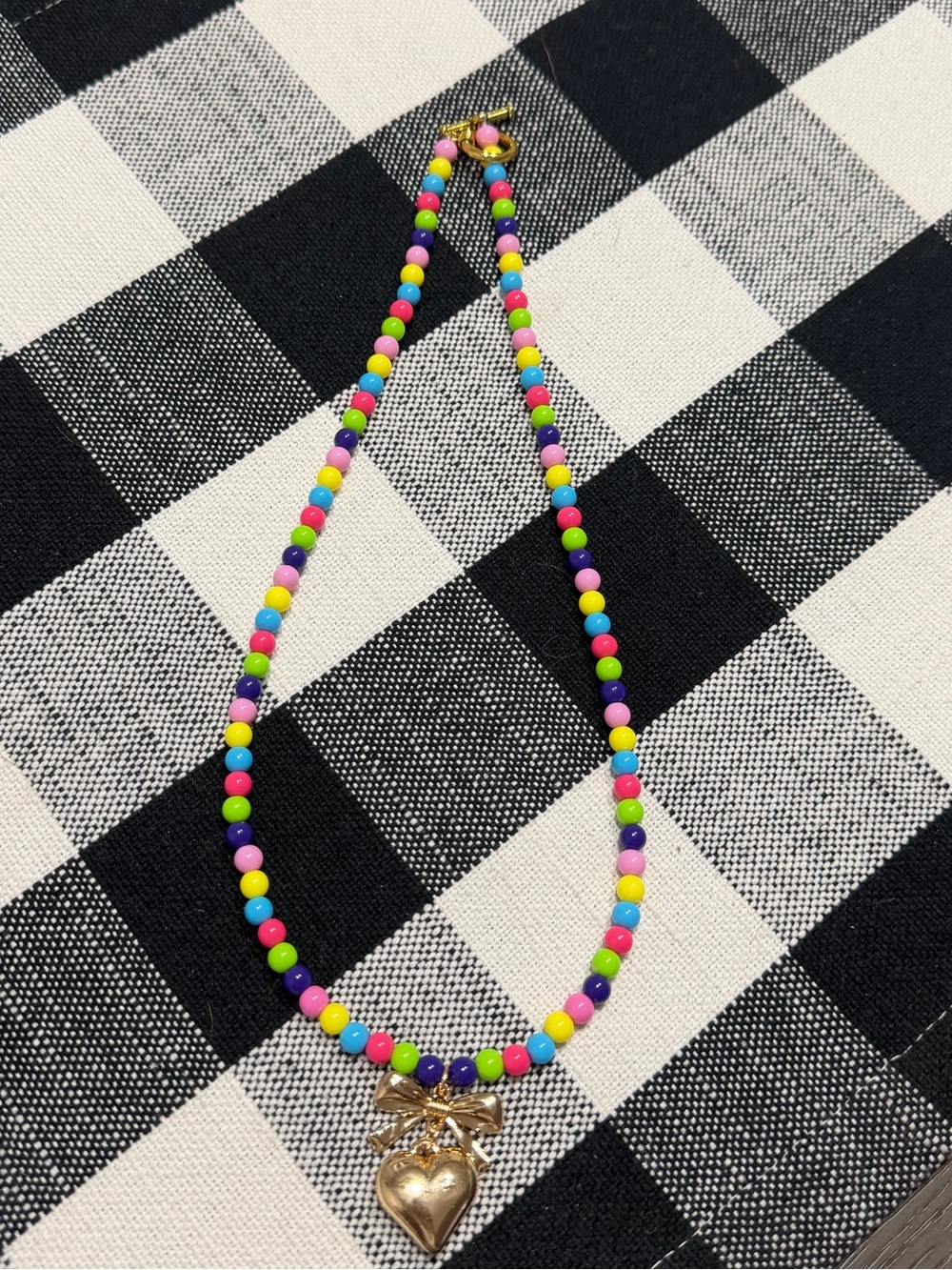 Gold Heart Charm Multicolor Beaded Necklace